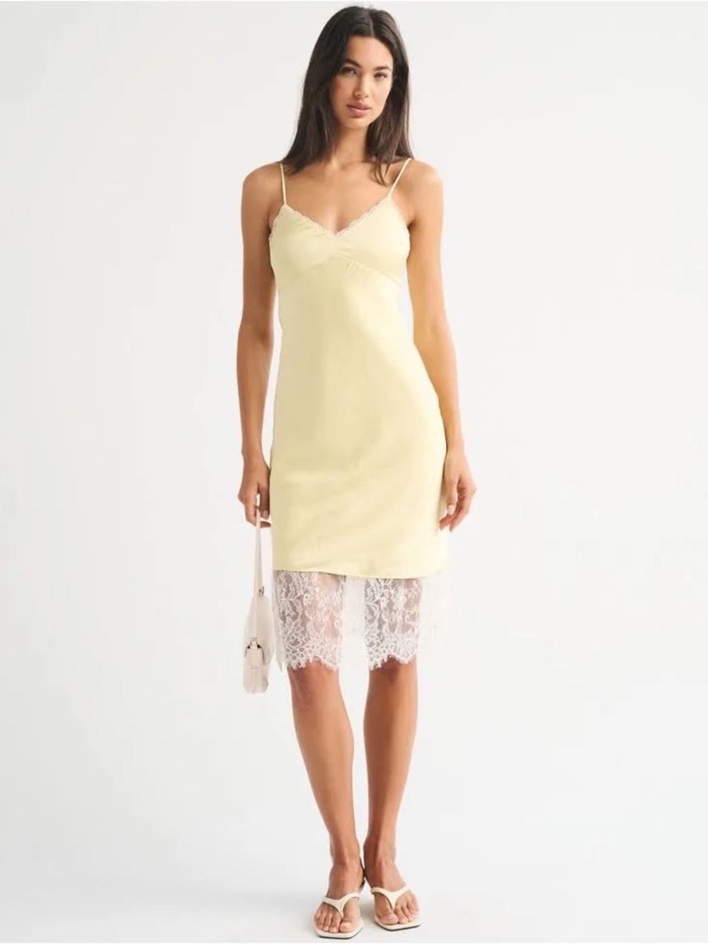 Abercrombie & Fitch Women's Bra-Free Lace-Trim Slip Midi Dress L NWT 2026 spring
